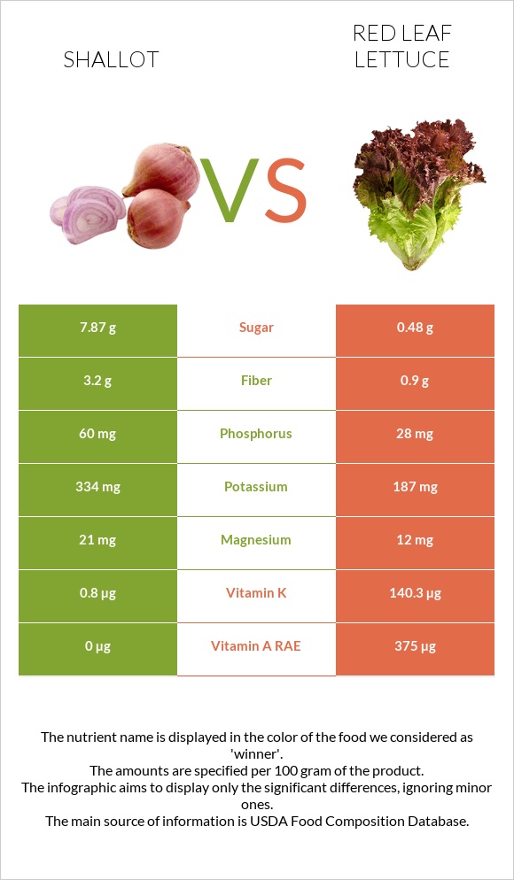 Սոխ-շալոտ vs Red leaf lettuce infographic