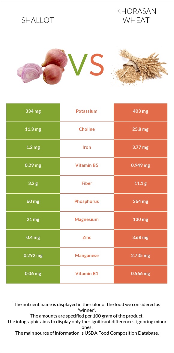 Shallot vs Khorasan wheat infographic