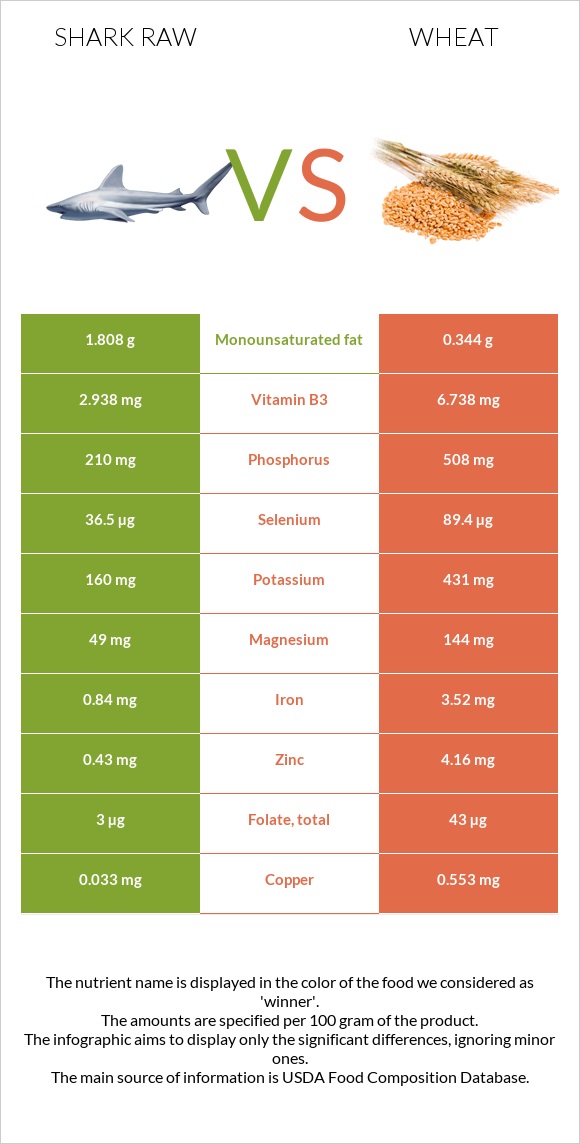 Shark raw vs Wheat infographic