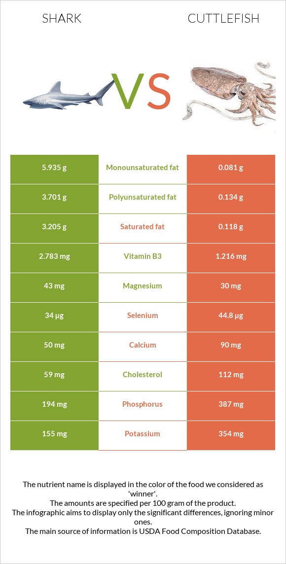 Շնաձկներ vs Cuttlefish infographic