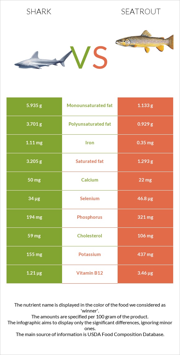 Շնաձկներ vs Seatrout infographic