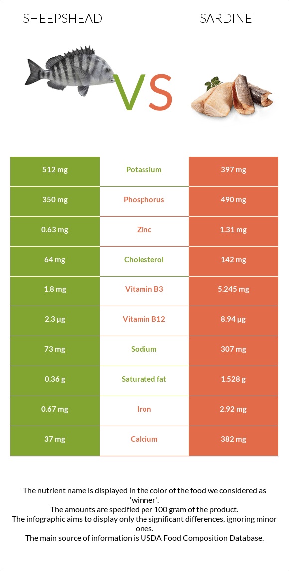 Sheepshead vs Sardine infographic