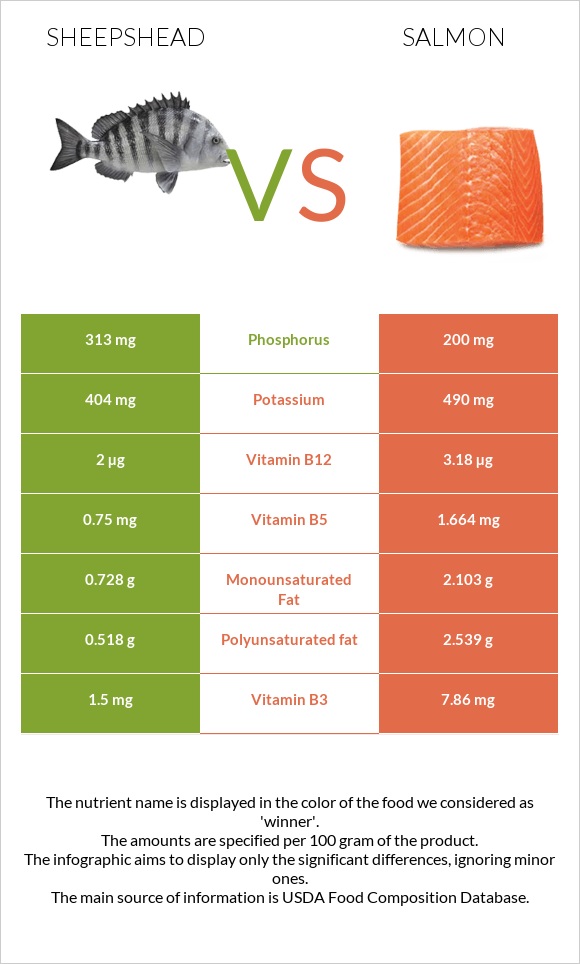 Sheepshead vs Սաղմոն infographic