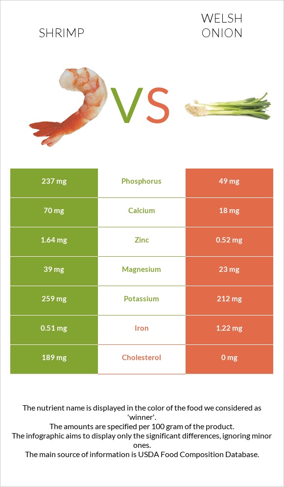 Shrimp vs Welsh onion infographic