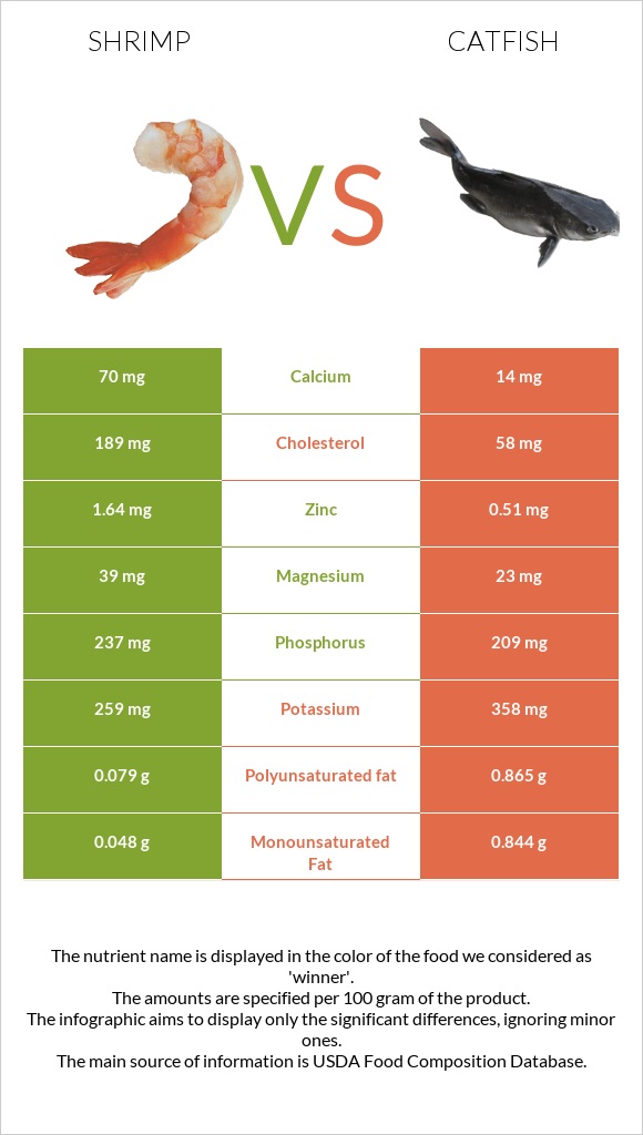 Մանր ծովախեցգետին vs Catfish infographic