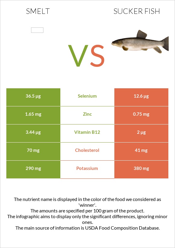 Smelt vs Sucker fish infographic