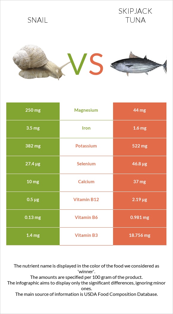 Խխունջ vs Գծավոր թունա infographic