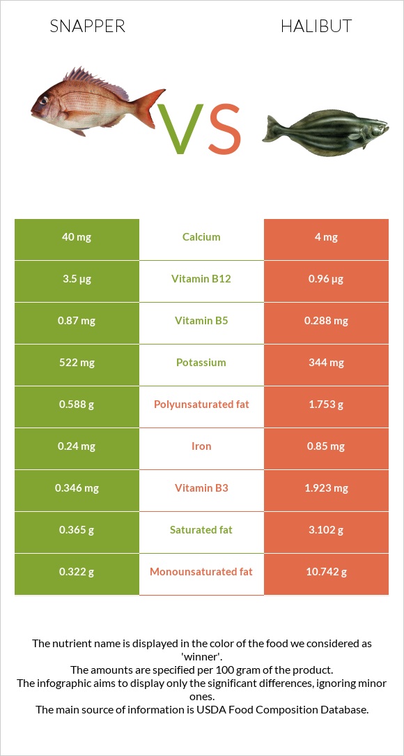 Snapper vs Halibut infographic