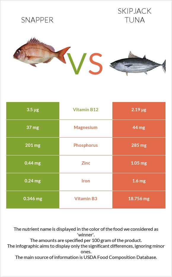 Snapper vs Skipjack tuna infographic