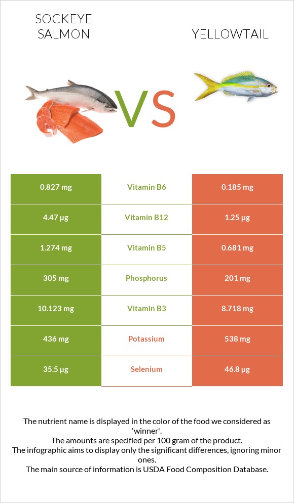 Sockeye salmon vs Yellowtail infographic