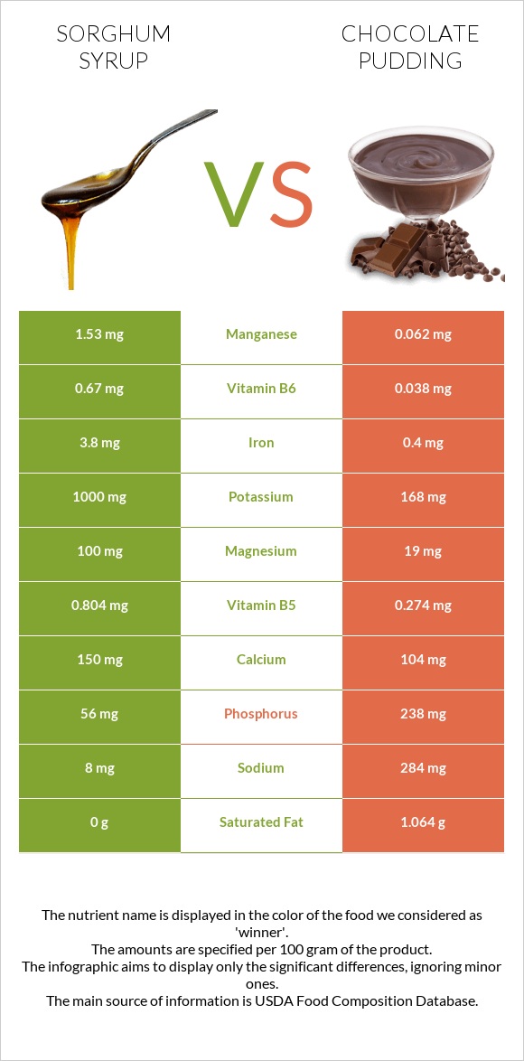 Sorghum syrup vs Chocolate pudding infographic