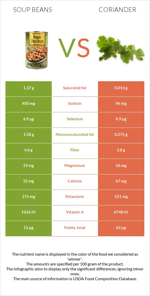 Soup beans vs Coriander infographic