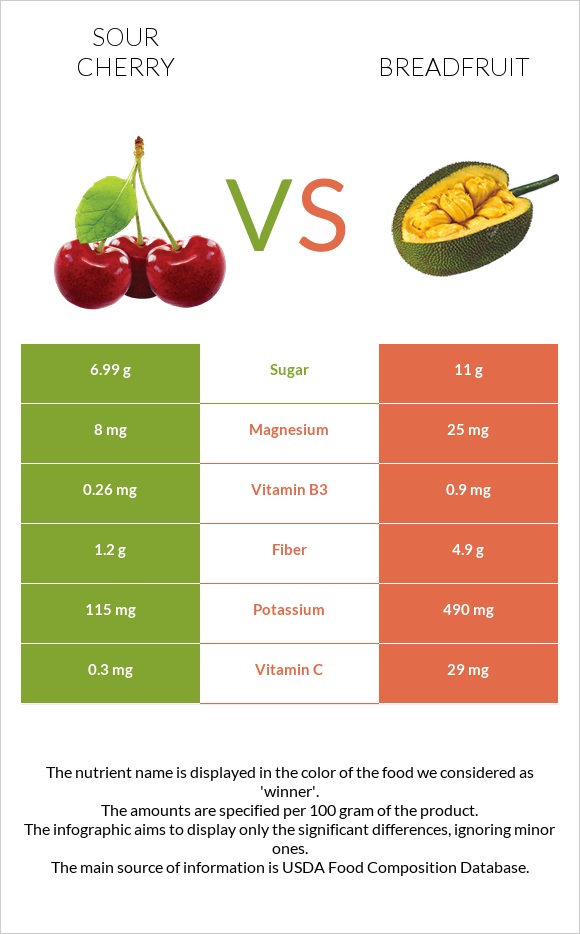 Sour cherry vs Breadfruit infographic