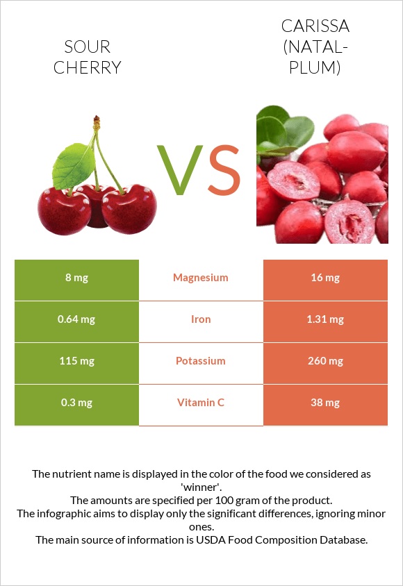 Sour cherry vs Carissa (natal-plum) infographic