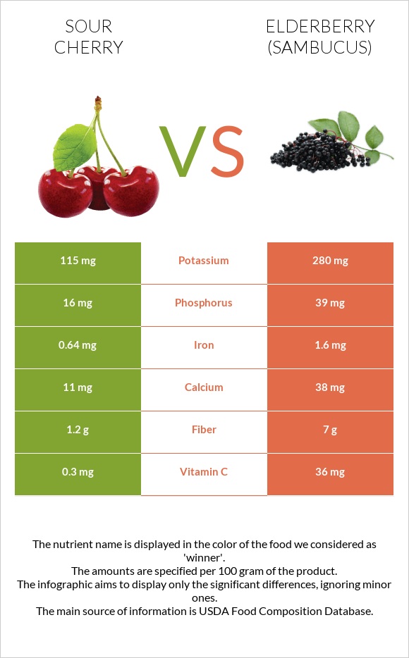 Թթու բալ vs Elderberry infographic