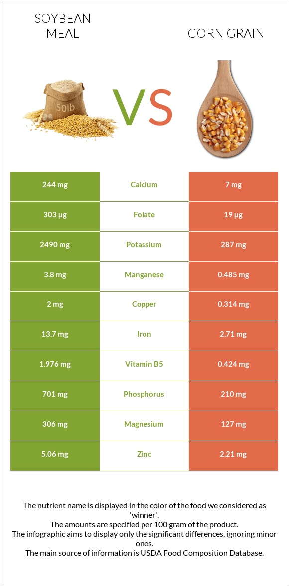 Soybean meal vs Corn grain infographic