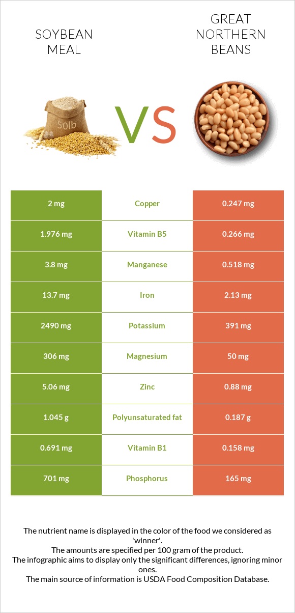 Soybean meal vs Great northern beans infographic