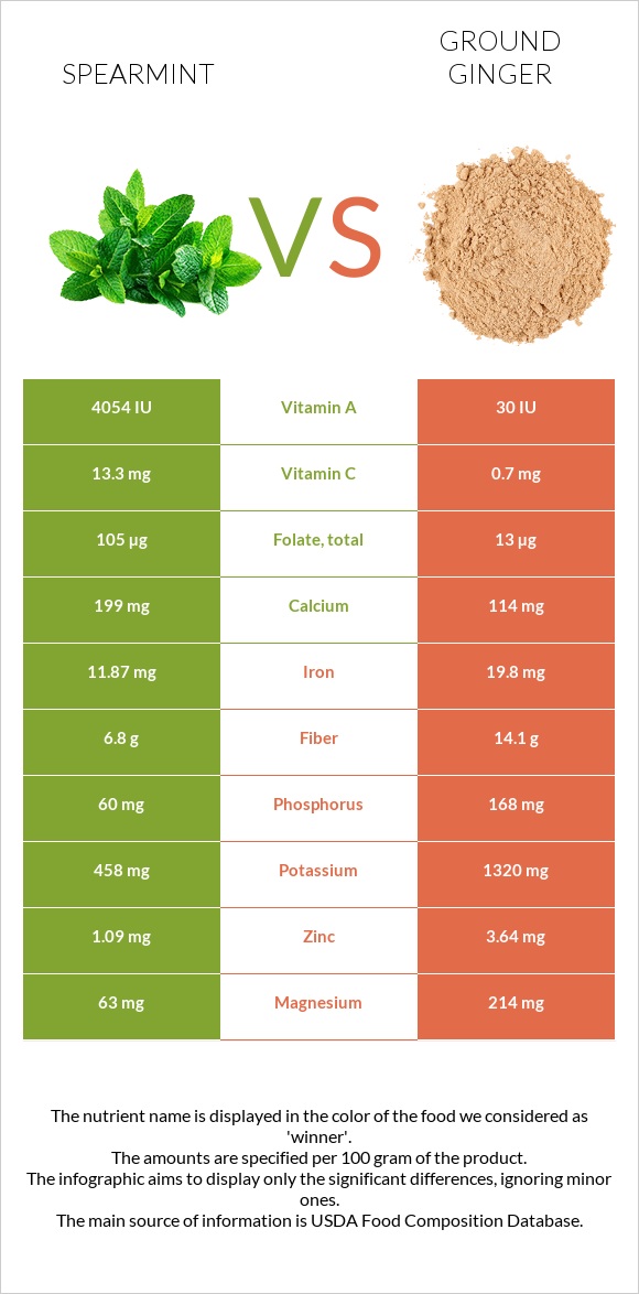 Spearmint vs Ground ginger infographic