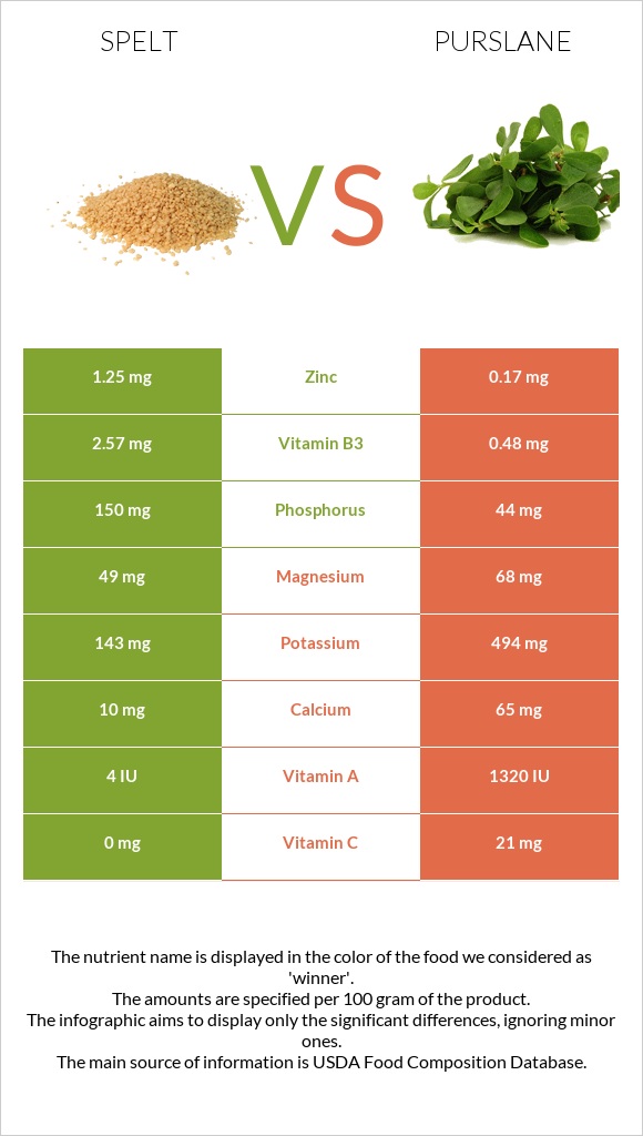 Spelt vs Purslane infographic