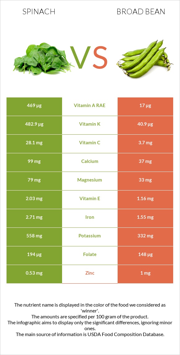 Spinach vs Broad bean infographic