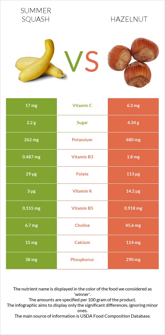 Summer squash vs Hazelnut infographic