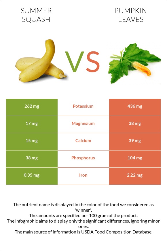 Summer squash vs Pumpkin leaves infographic