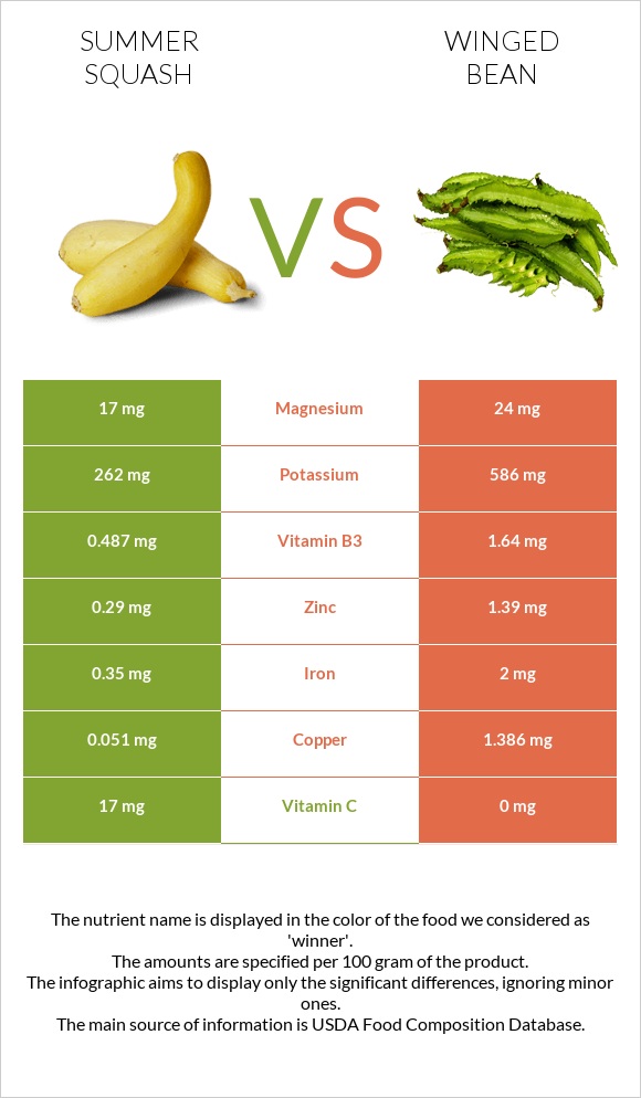 Summer squash vs Winged bean infographic