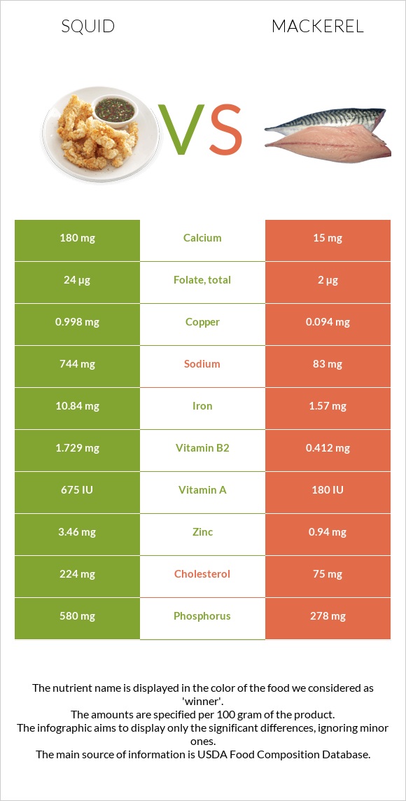 Տապակած կաղամար vs Սկումբրիա infographic