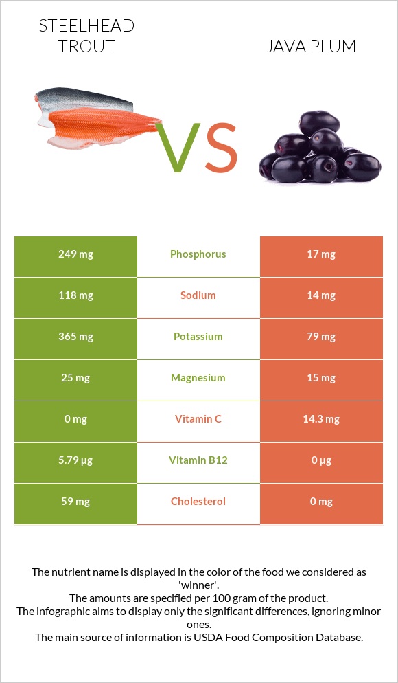 Steelhead trout vs Java plum infographic