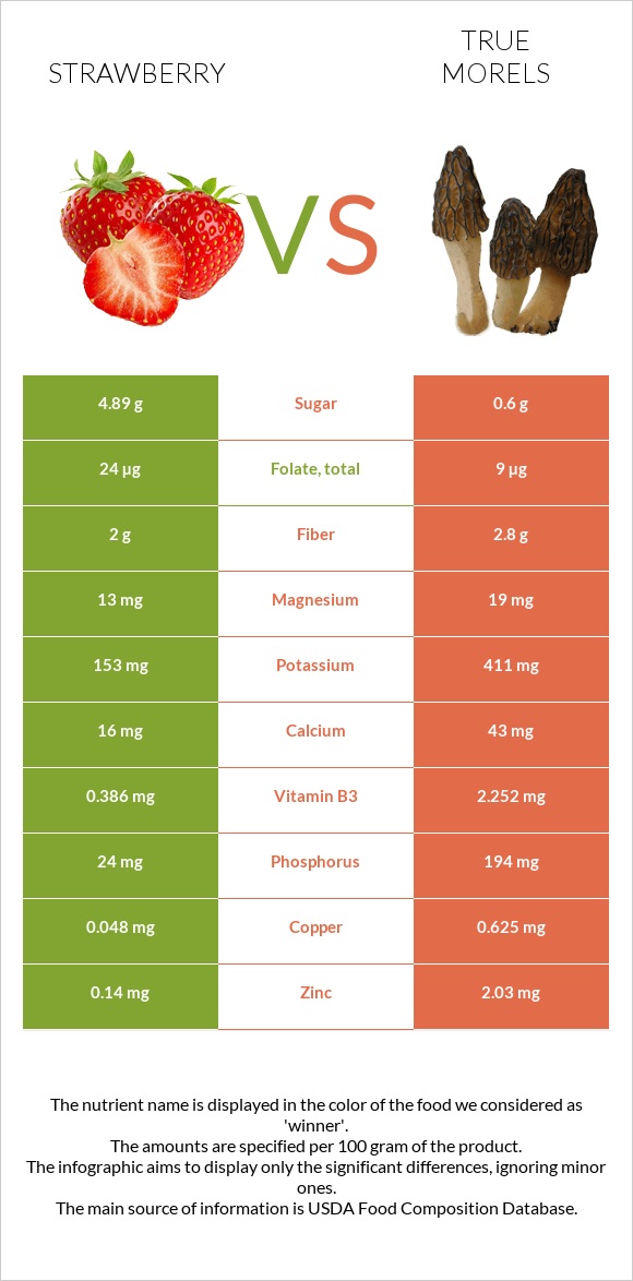 Strawberry vs True morels infographic