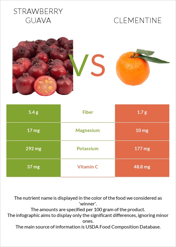 Ելակի գուավա vs Clementine infographic