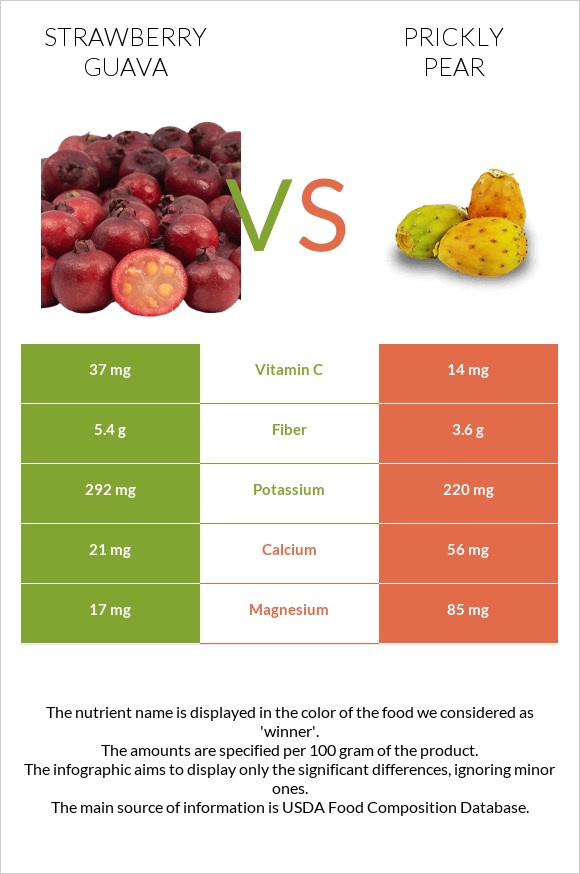 Ելակի գուավա vs Կակտուսի պտուղ infographic