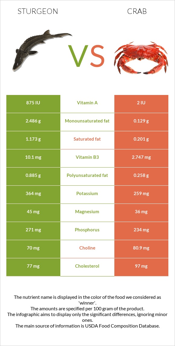 Sturgeon vs Ծովախեցգետին infographic