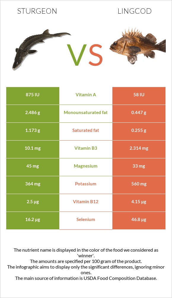 Sturgeon vs Lingcod infographic