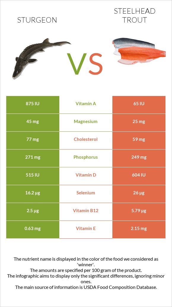 Sturgeon vs Steelhead trout infographic