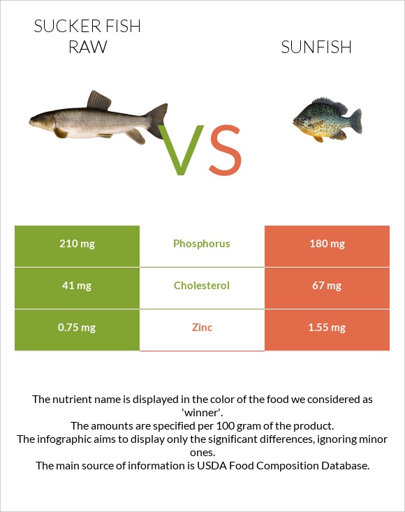 Sucker fish raw vs Sunfish infographic
