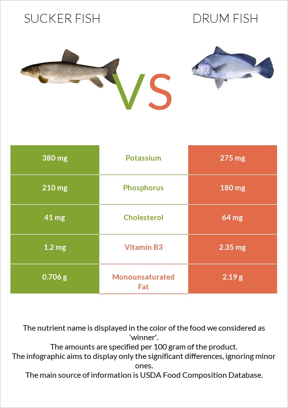 Sucker fish vs Drum fish infographic