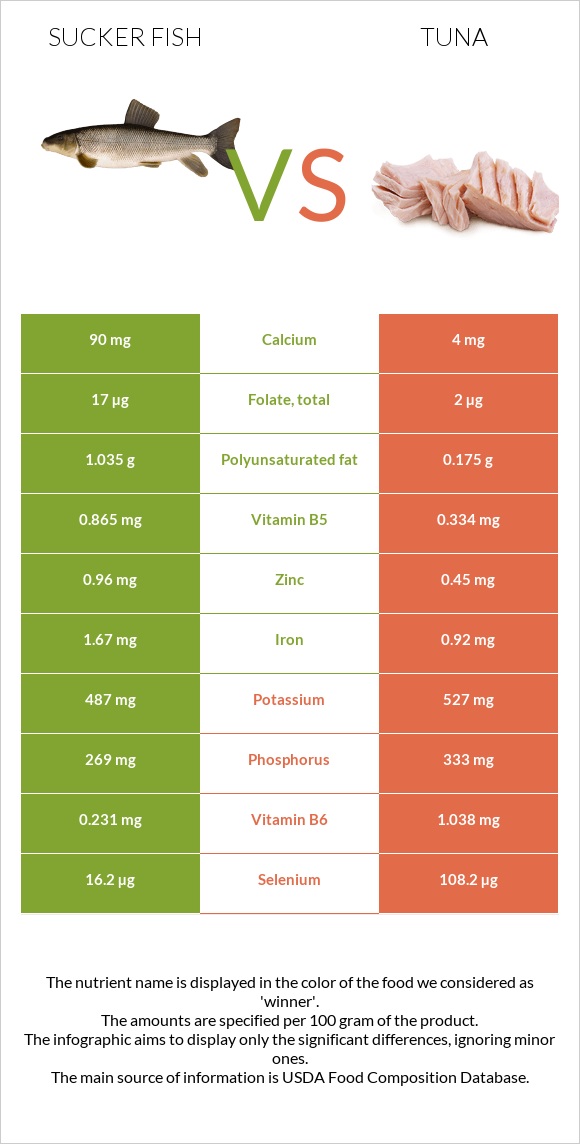 Sucker fish vs Թունա infographic