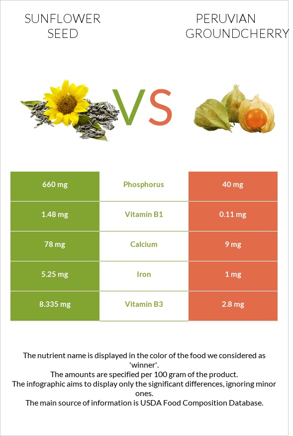 Sunflower seed vs Peruvian groundcherry infographic