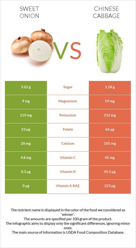 Sweet onion vs Chinese cabbage infographic
