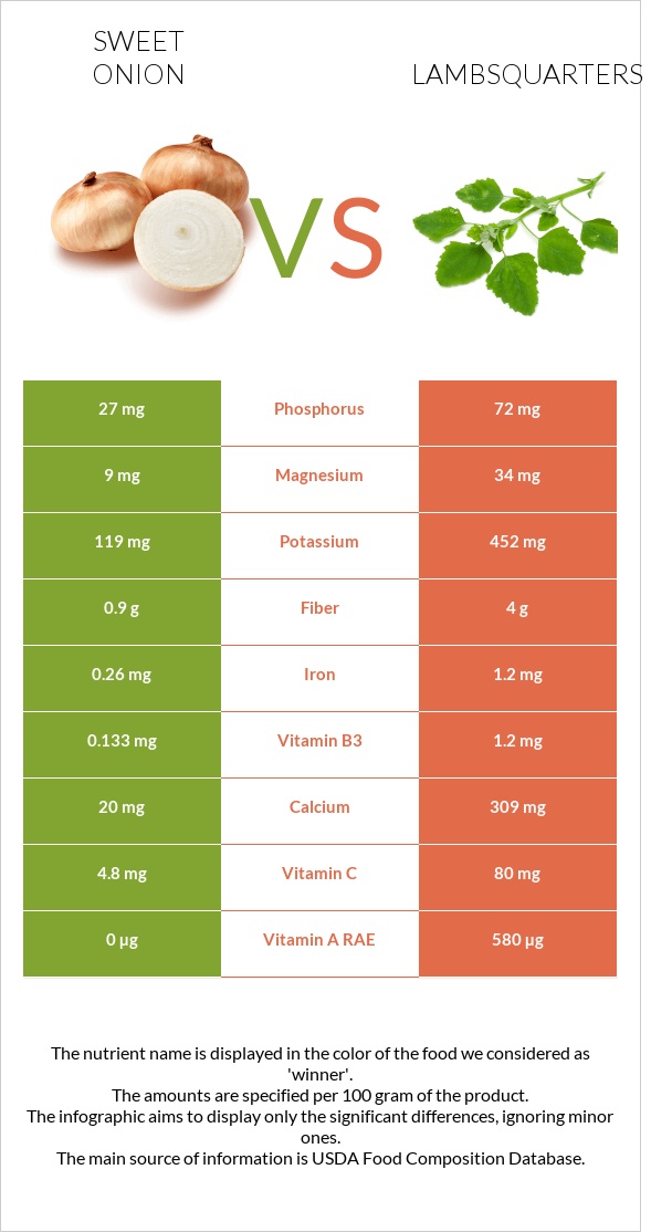 Sweet onion vs Lambsquarters infographic