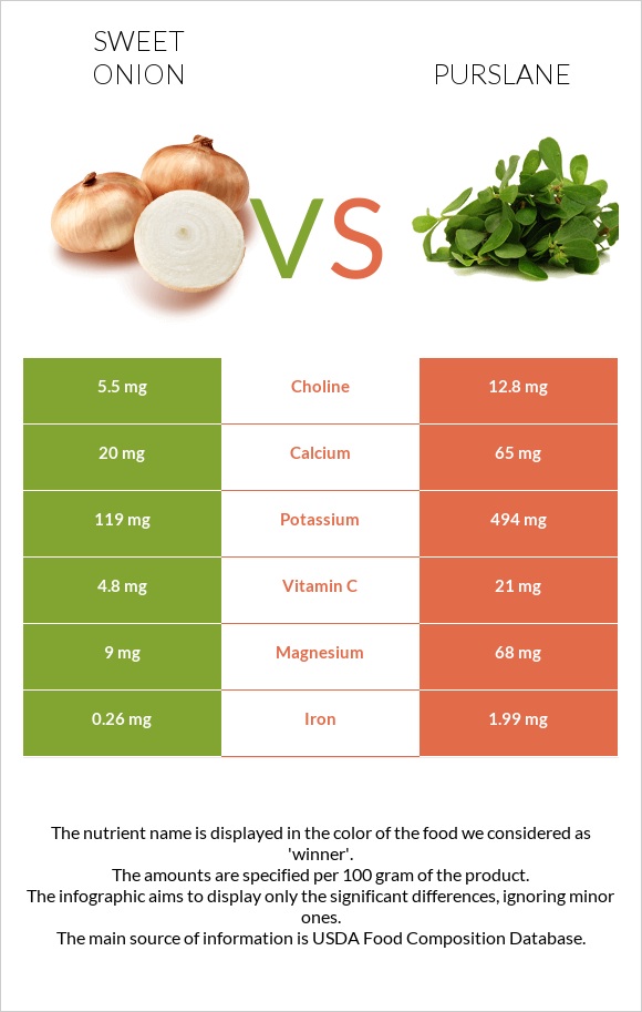 Sweet onion vs Purslane infographic