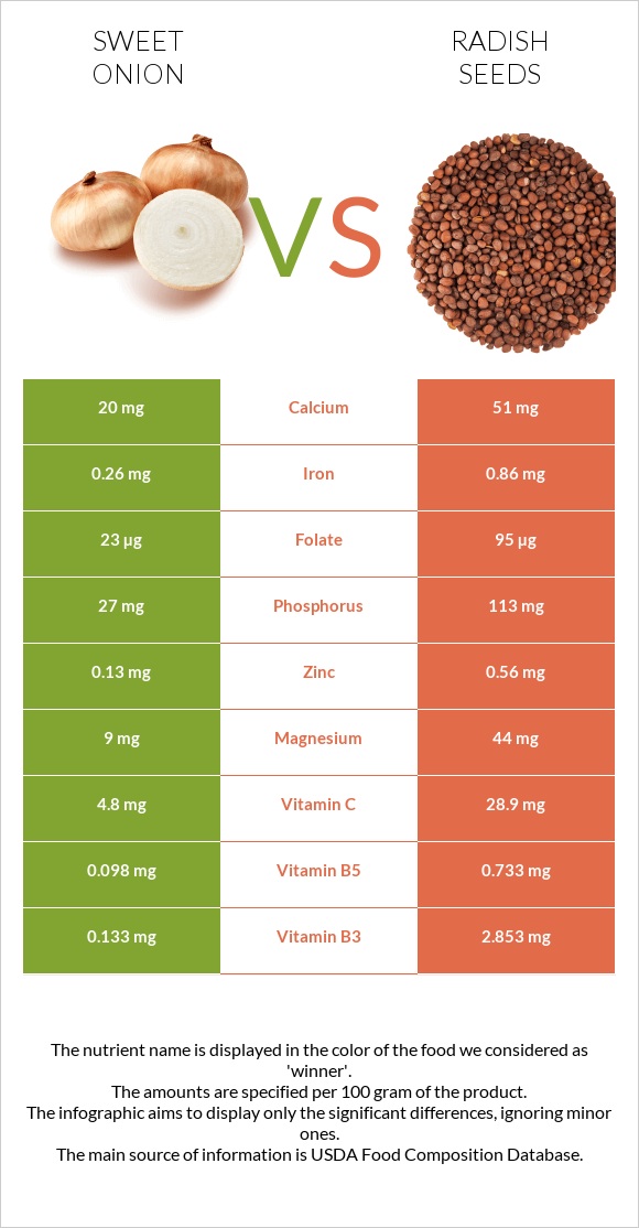 Sweet onion vs Radish seeds infographic