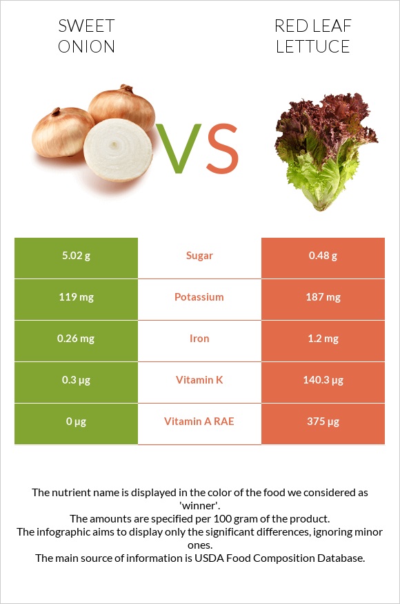 Sweet onion vs Red leaf lettuce infographic