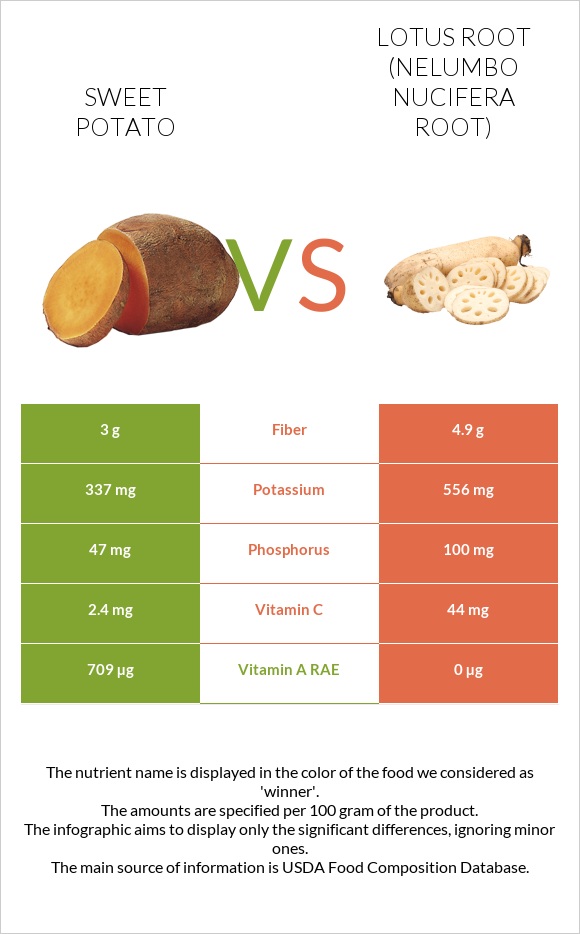 Sweet potato vs Lotus root infographic