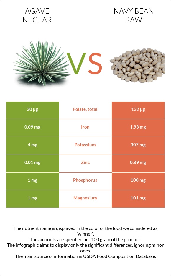 Agave nectar vs Navy bean raw infographic