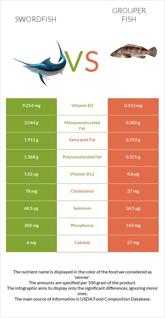 Swordfish vs Grouper fish infographic