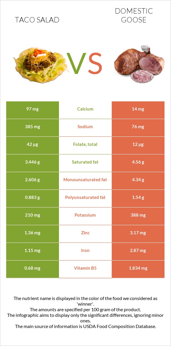 Taco salad vs Domestic goose infographic