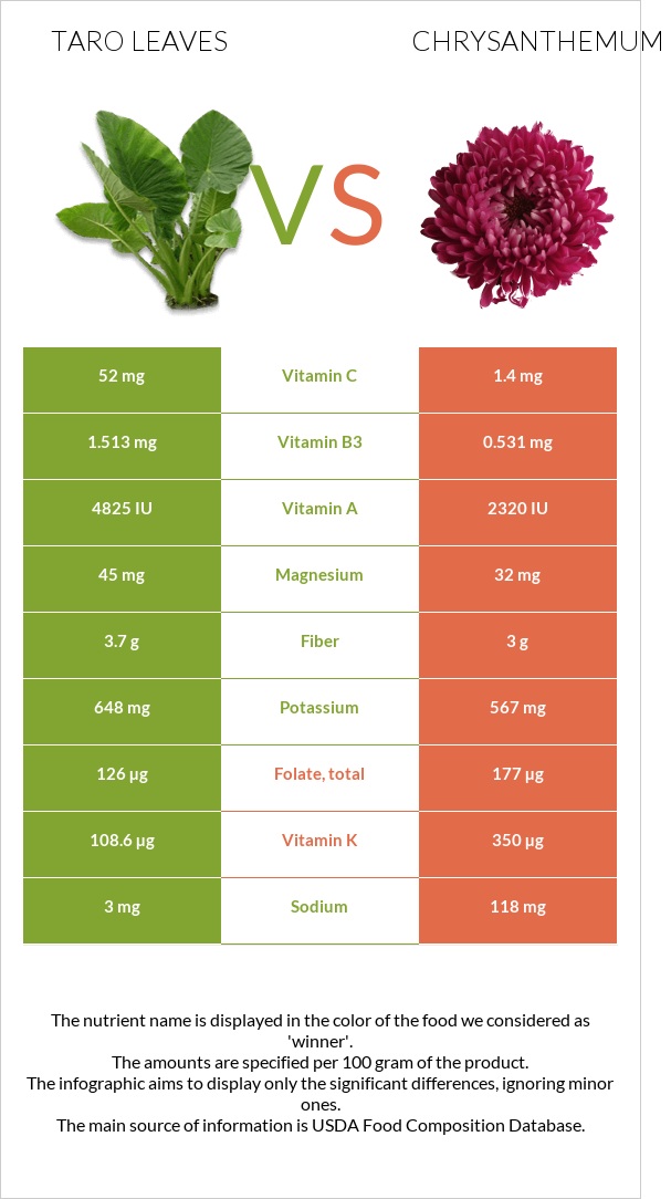 Taro leaves vs Chrysanthemum infographic