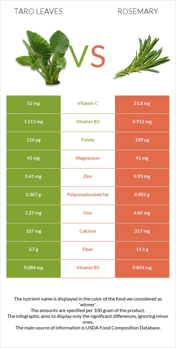 Taro leaves vs Rosemary infographic